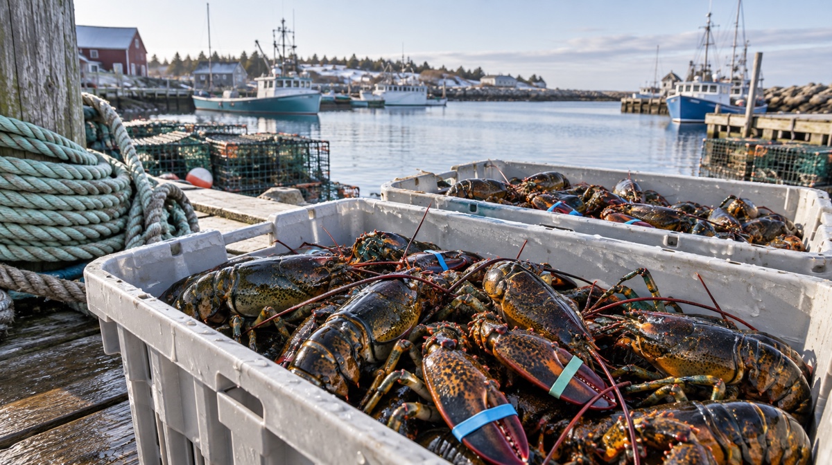 Fresh lobster catch at a Prince Edward Island wharf